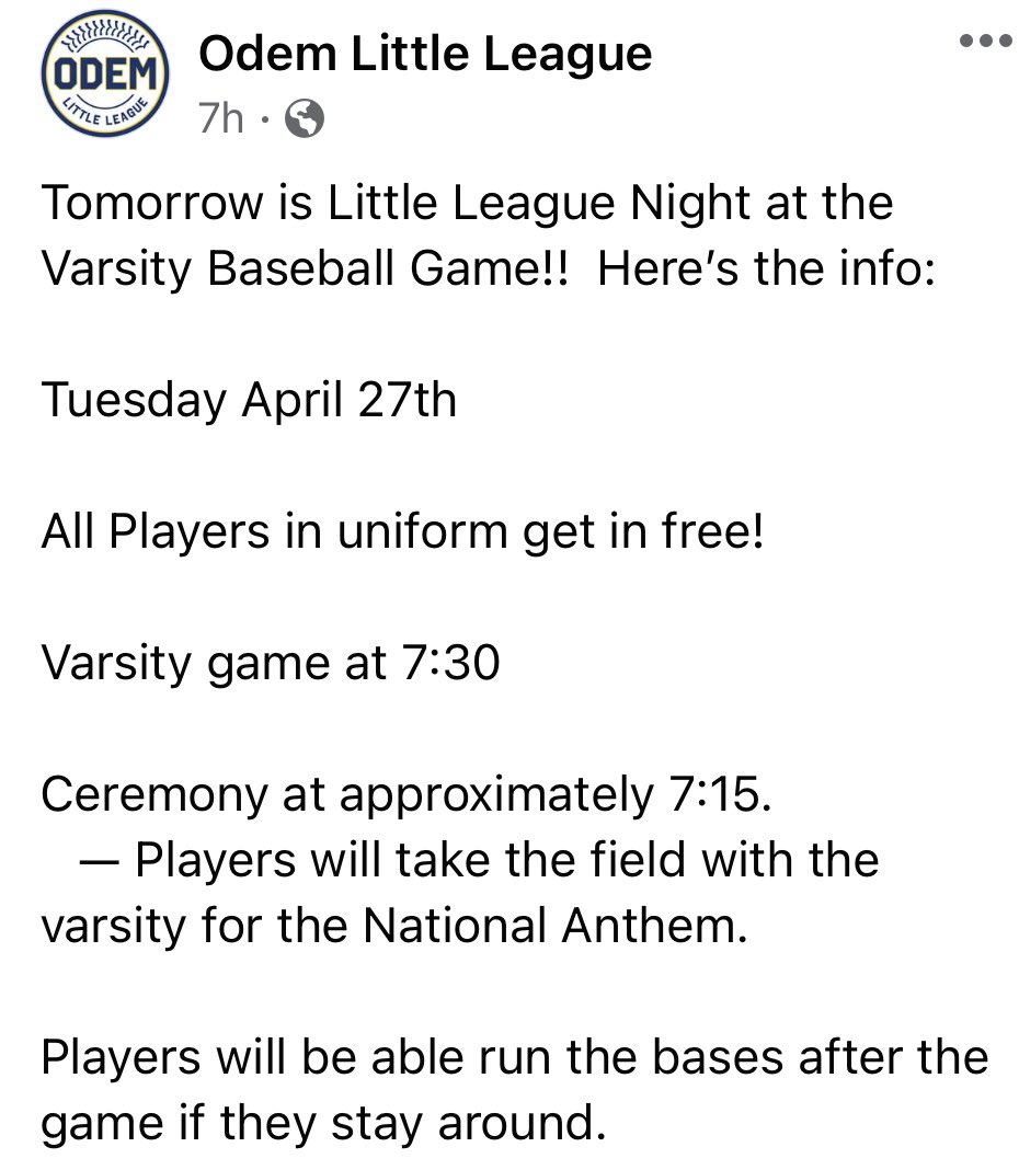We hope to see a lot of future Owl Baseball players tomorrow night! 

🦉⚾️🦉⚾️