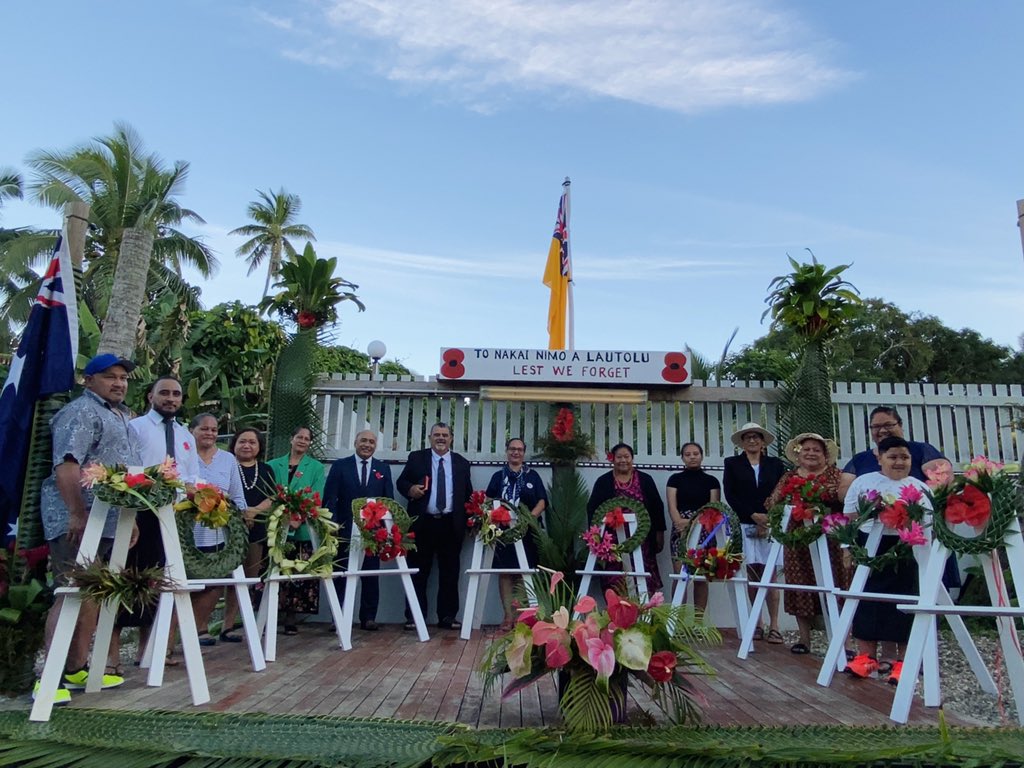 MIQ DAY 6 #ANZAC   dawn memorial service in respect of 150 Toa Niue who served in WW1 & Niuean soldiers in other armed conflict. Good mix of friends, soldiers’ descendants, Members of Parliament (former & current) and Government Officials #WeWillRememberThem  