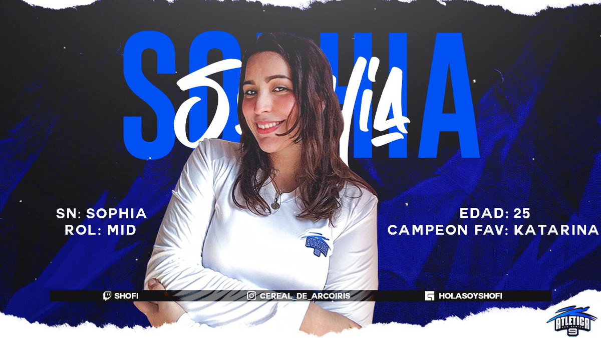 Atletica_9's tweet photo. Hoy toca presentar a la tercera jugadora de nuestro equipo femenil de #LeagueOfLegends "A9 Eternity" ⭐

Les presentamos a Ana Sofia "Sophia", nuestra jugadora titular para el rol de Mid ↗️🌟

#GoA9 #A9Eternity #GirlPower https://t.co/LZ1LCjAvLy