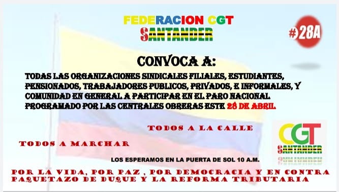 FederaCGTStder's tweet photo. Todos a marchar en contra de la Reforma Tributaria y el PAQUETAZO DE DUQUE https://t.co/gHSpHjRewT
