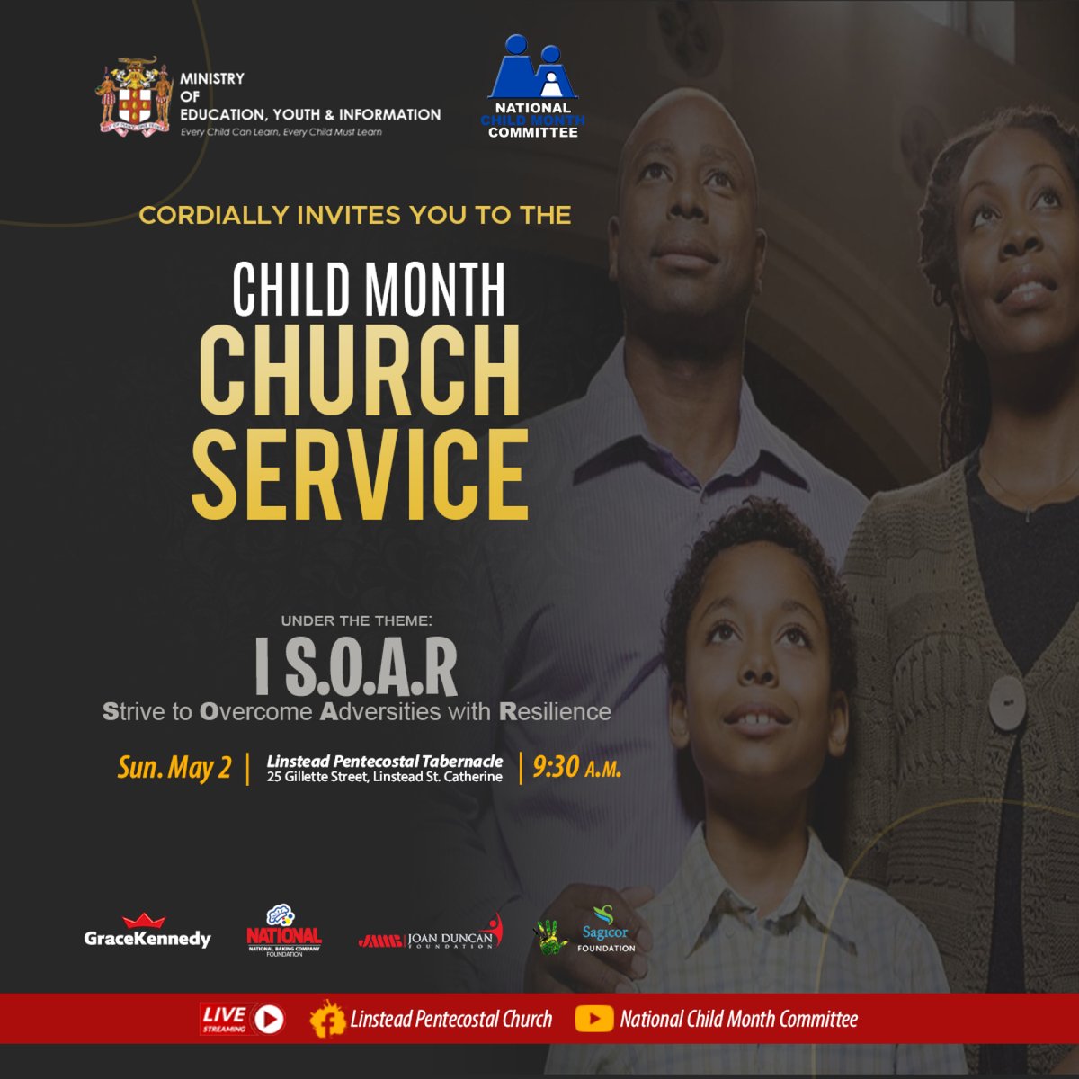 ncmcja's tweet photo. Join us this Sunday, May 2, 2021 to celebrate Child Month!

Time: 9:30 a.m. 

The service will be streamed live via the Linstead Pentecostal Tabernacle (facebook page) and the National Child Month Committee (YouTube channel).

#ChildMonthja
#childmonth2021 https://t.co/IN1gRiWCWv
