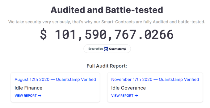 𝗦𝗲𝗰𝘂𝗿𝗶𝘁𝘆 𝐀𝐮𝐝𝐢𝐭  Completed multiple & incremental security audits with Quantstamp in Dec. 2019 and April/May 2020. Due to their stringent security and partnering with protocols that have the same security, it makes it far less likely that they are rug-pulled