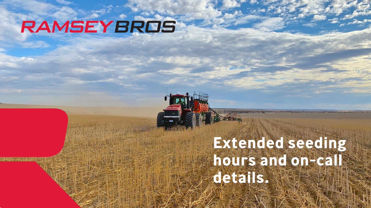 While you’re busy seeding this season, Ramsey Bros Service and Parts teams are on-call with support whenever you need it. We’ve updated our branch trading hours on Google and our website. bit.ly/35HzJjg