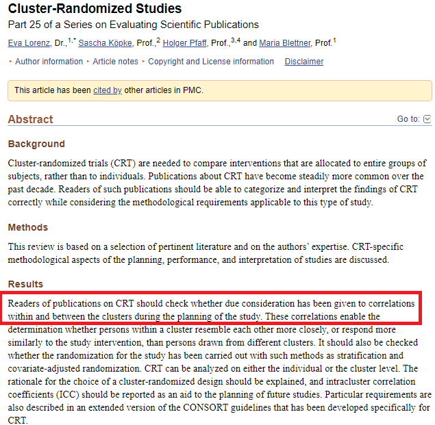 7.5/n In particular, by clustering at the floor level the researchers essentially reduced their effective sample size from 3,000 patients to 40 floors. You have to take this into account in the statistical analysis, which the study does not seem to have done