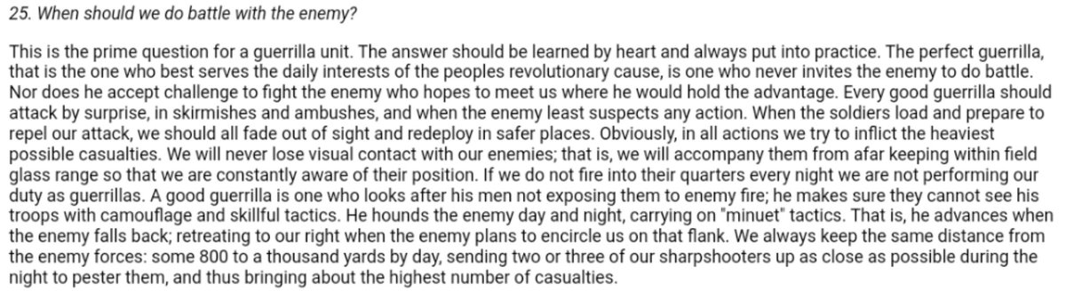 Here's Bayo's view on when, where, and how Guerrillas could attack, harass, and battle the state. Reminds me a lot of both Mao and Sun Tzu in a way. /6