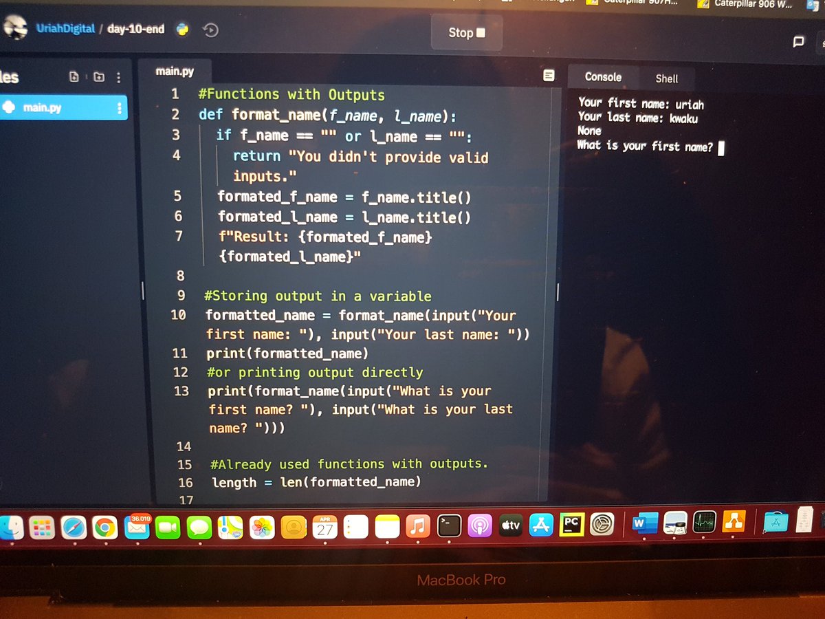 uriahdigital's tweet photo. Day 21. Today I learnt Functions with output.
#100DaysOfCode #UriahDigital #Python #MachineLearning https://t.co/YLNdahKDDQ