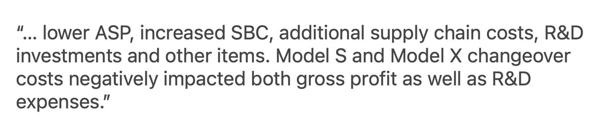 Third, some will say Tesla padded profits by selling Bitcoin for a ~$100m profit. And that they can't do that sustainably.However, the S/X changeover also had an impact on R&D expenses so it's likely if we remove that (and other one-time expenses) then that could offset BTC $.