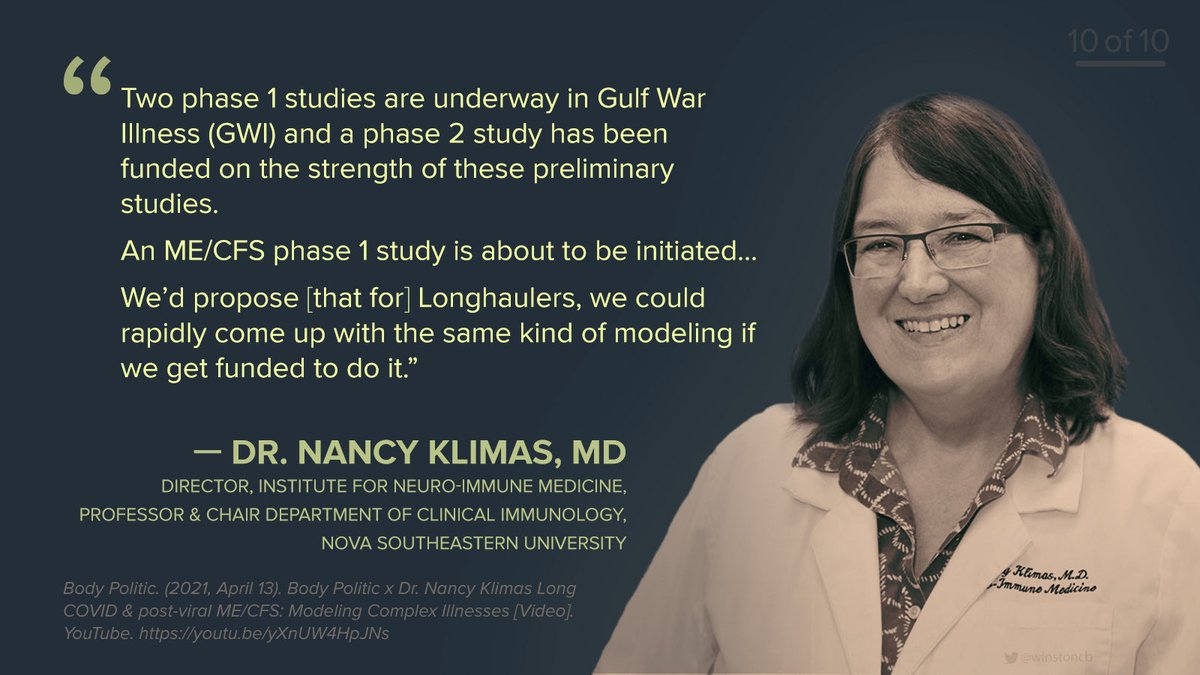 Cause for hope: the  #GWI intervention is already being tested in humans and a phase 1 study is about to commence for  #MECFS! Next up…  #LongCovid? Dr. Klimas is seeking additional funding to continue this important work.