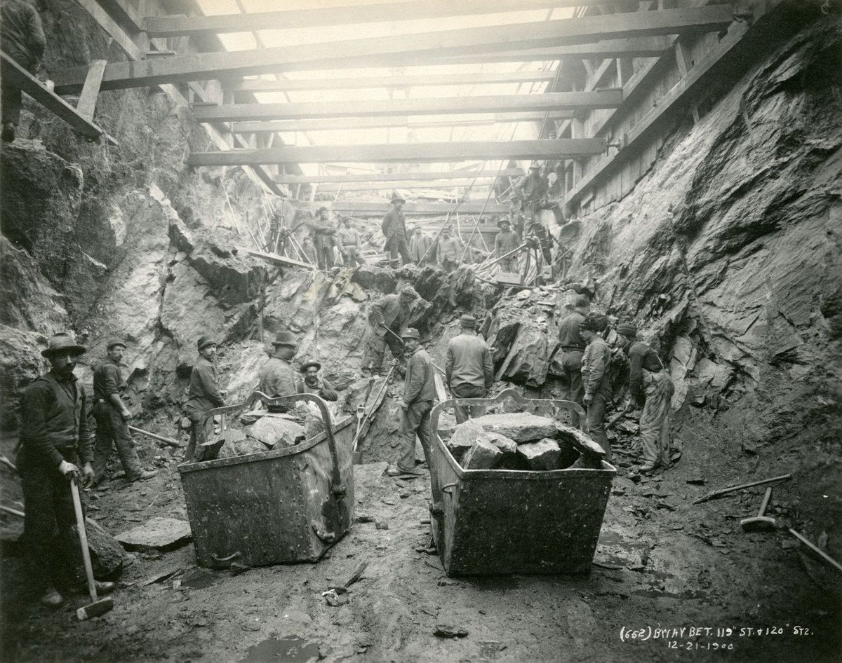 NYHistory's tweet photo. “Without rapid transit...Greater New York would never have come into being”—Mayor McClellan
⁣
#NYHistoryAtoZ: S is for the subway! The first IRT line traveled 9.1 miles from City Hall to 145th Street &amp; Broadway. See photos of the construction: https://t.co/2fiffs2IJE https://t.co/cHZuSPUScG