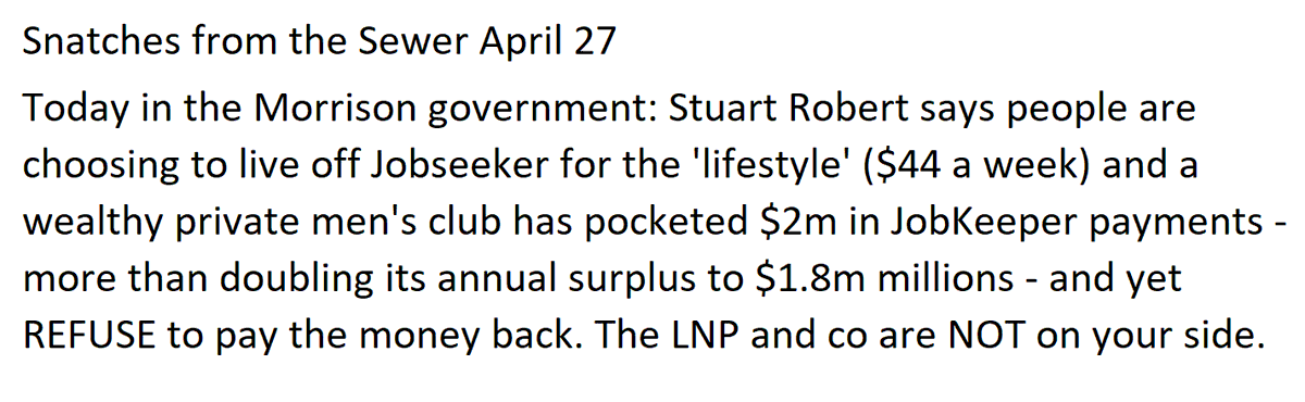LisaDonnelly12's tweet photo. Snatches from the Sewer #ScottyFromHillsong #ScoMoses #ScottyMustGo #Scottythefukwit #morrisonslostcontrol #LNPfail #LNPCrimeFamily #LNPCorruptionParty #jobseeker https://t.co/yiO3lqKDXZ