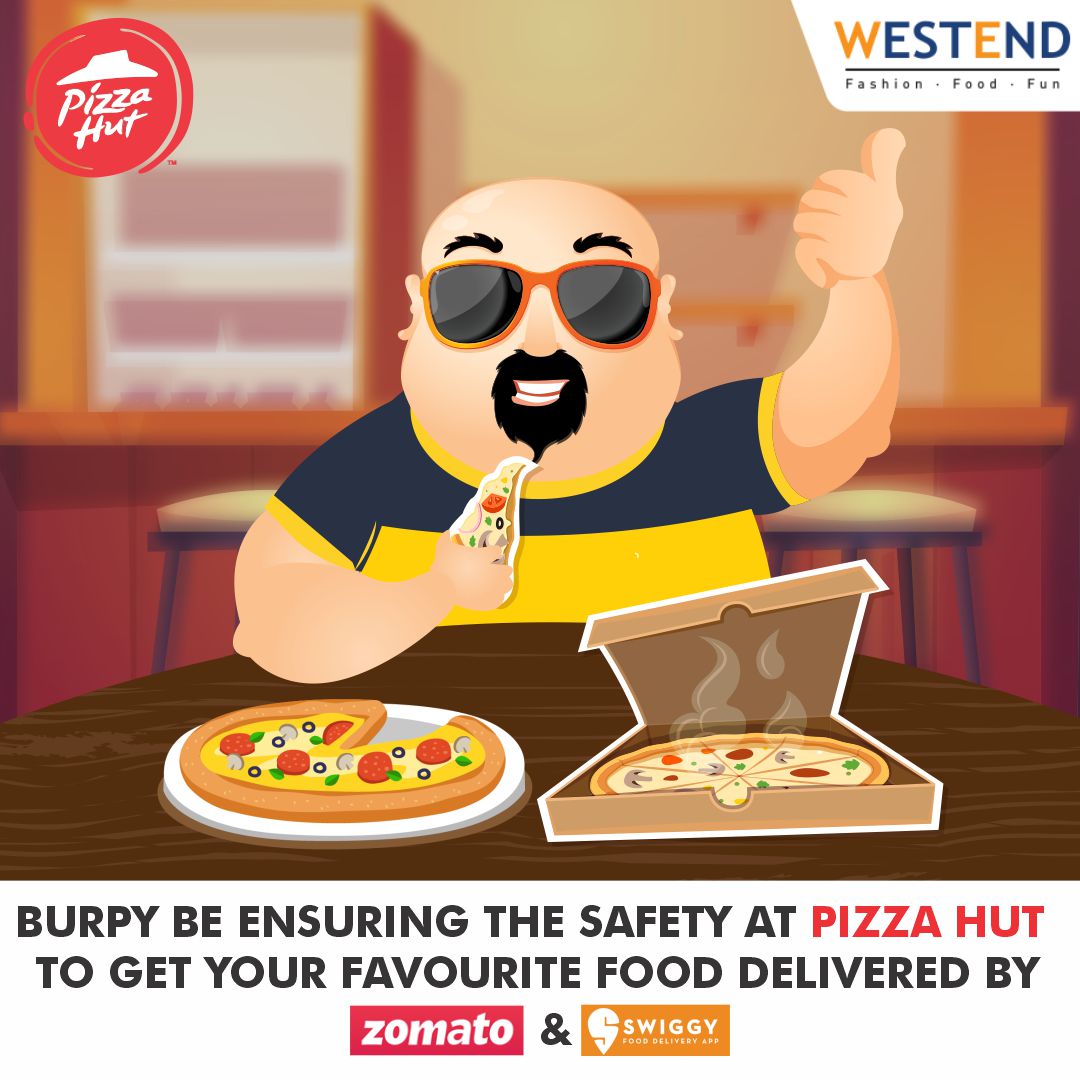 Burpy be ensuring utmost hygiene and extreme precautions at your doorstep as you savor the #pizza you have been craving for!
 
Order from @pizzahut_india at #Westend Mall on #Zomato or #swiggy
#IndianMalls #NexusMalls #pune #mallsinpune  #onlinefooddelivery #orderonline #food