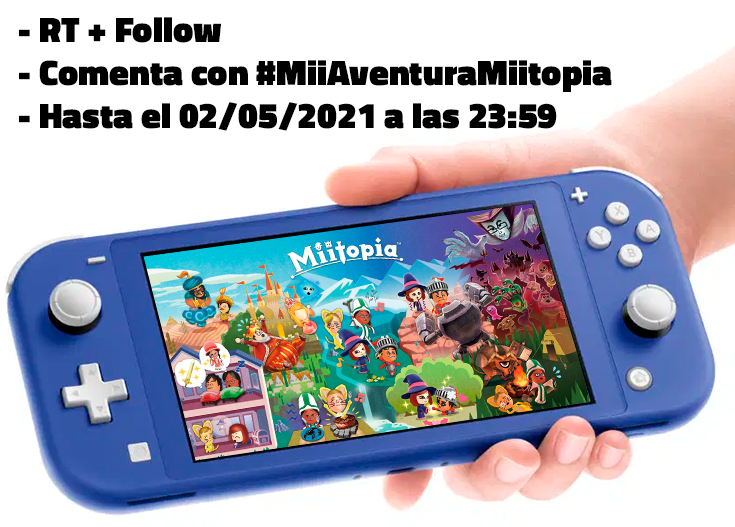 Steyb_'s tweet photo. ✨✨SORTEO de una SWITCH LITE + Miitopia✨✨

Requisitos:
- Sígueme + rt a este tuit
- Comenta con el hashtag #MiiAventuraMiitopia por qué te gustaría estar en mi equipo de Miitopia y que rol elegiríais

El concurso acaba el 02/05/2021 a las 23:59 (solo residentes en España) https://t.co/pFK0nSZuKl