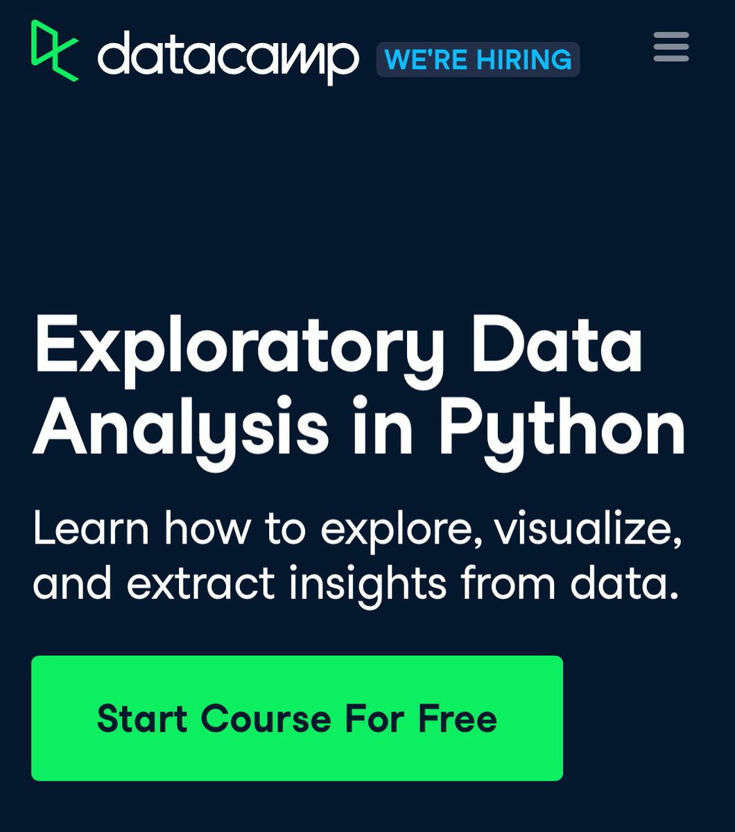 PyLadiesGhana's tweet image. “Start Course For Free. Exploratory Data Analysis in Python: Learn how to explore, visualize, and extract insights from #data.”
Source: @DD_NaNa_
Link to resource: datacamp.com/courses/explor…
#PyLadiesGhana #DataCamp #Python