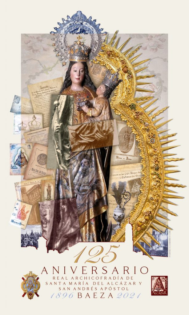 Con ello queríamos simbolizar que, a pesar de que pasan los años, la devoción a la Virgen del Alcázar permanece inamovible en el corazón de los baezanos. Nuestro Patrón San Andrés ocupa un lugar preeminente en la parte central", explicaron Narváez y Chamorro a los asistentes.