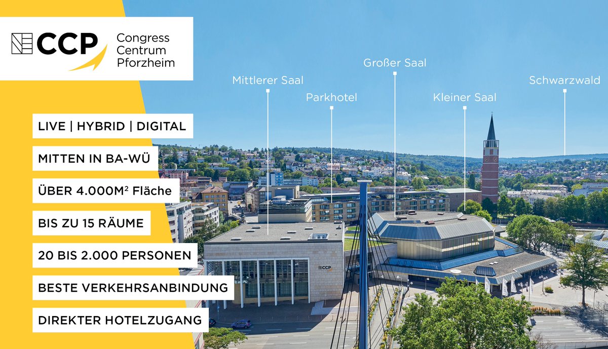 Hallo #Twitter - jetzt ist auch das #CongressCentrumPforzheim auf Twitter. Im ❤️ von #BadenWuerttemberg, mitten in der #Goldstadt Pforzheim liegt das CCP - der faszinierend flexible #Veranstaltungsort für #Kongresse, #Tagungen, #Konzerte, #Comedy und vieles mehr. 
Foto: Alemann