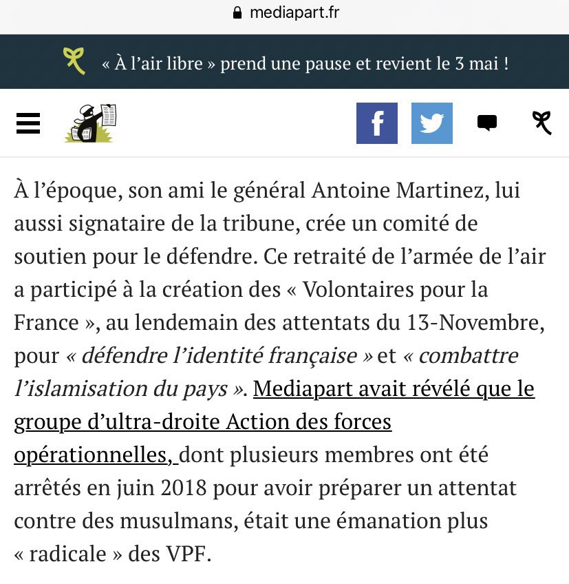 19) Marine LePen dit vouloir lutter contre le terrorisme, c’est pourquoi elle invite des généraux - ayant côtoyé des gens qui préparaient des attentats - à la rejoindre.