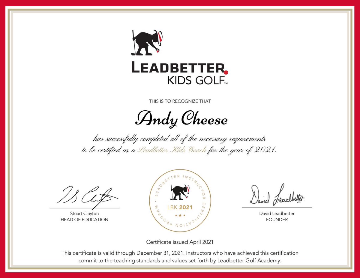 Proud to have completed @leadbetterkids  coach certification #leadbettergolf #juniorgolf #kidsgolf @ClubSandwell <a href="/SandwellGolf/">Sandwell Park Golf Club</a> <a href="/leadbettergolf/">GOLFZON Leadbetter</a>