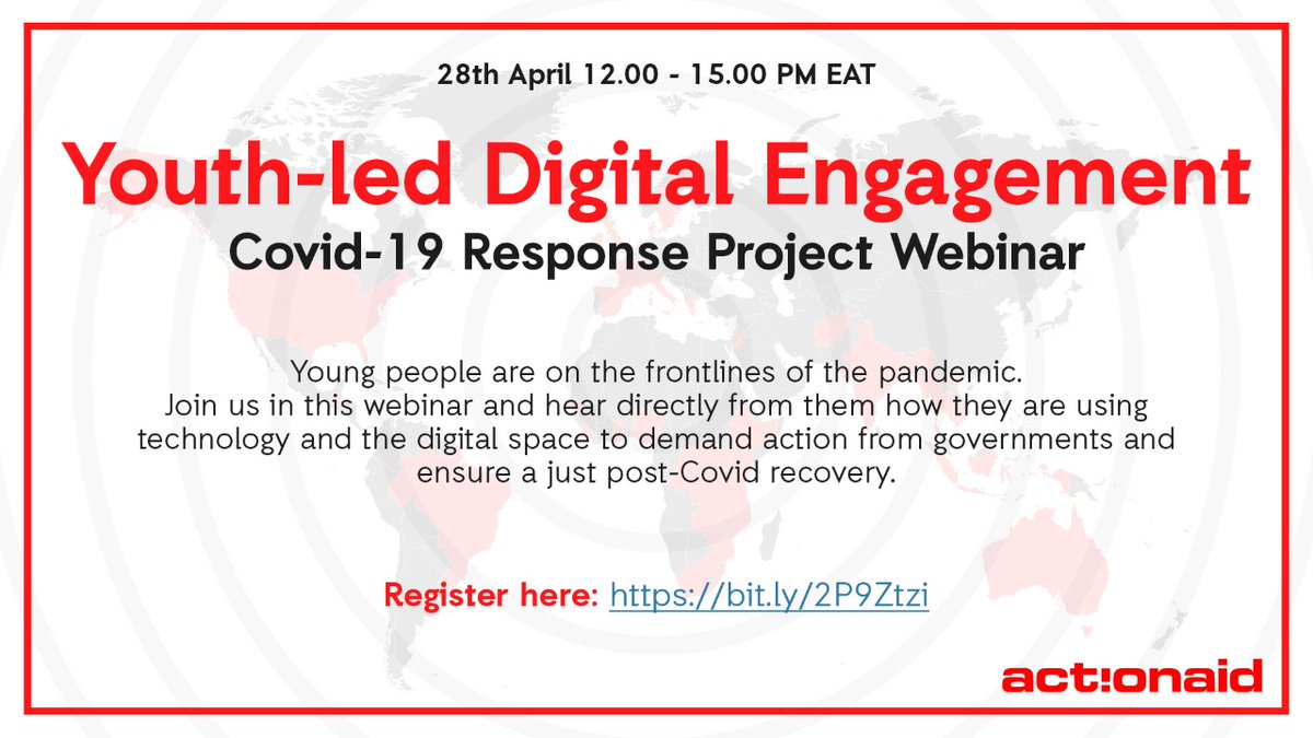 📢 📢 One Day To Go, register now on bit.ly/2P9Ztzi

Join the webinar to understand how young people are utilizing digital spaces to demand action from their governments for a just post Covid recovery.

Happening tomorrow from 12PM, EAT

#Tech4YouthAction #YDEProjectKE