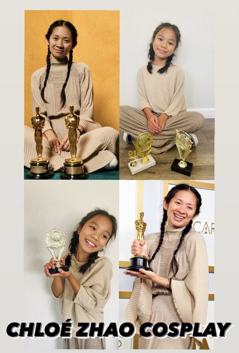 iampostscript's tweet image. My 11 year-old niece decided to cosplay as #ChloeZhao 😍 #Oscars #Nomadland