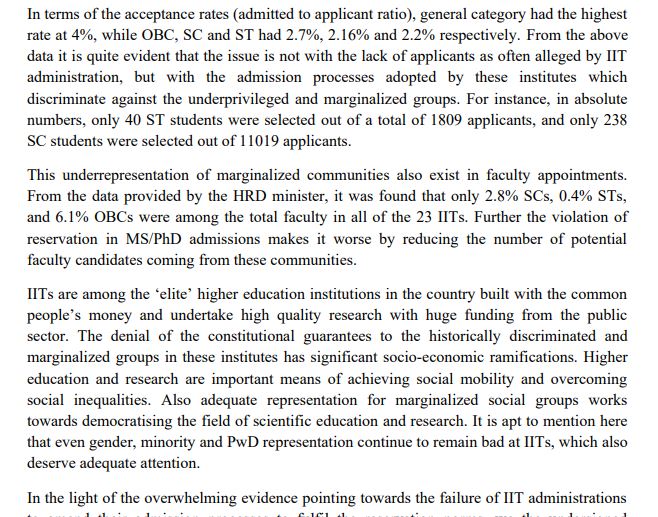 Postscript: Student bodies from different IITs had sent a petition to the President and CJI a while back and as it notes, privatization (and sponsored seats/projects in IITs) is another means of scuttling reservations. The fight is not separate!Give the text a read.