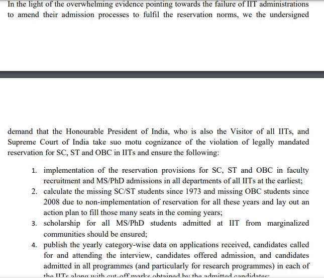 Postscript: Student bodies from different IITs had sent a petition to the President and CJI a while back and as it notes, privatization (and sponsored seats/projects in IITs) is another means of scuttling reservations. The fight is not separate!Give the text a read.