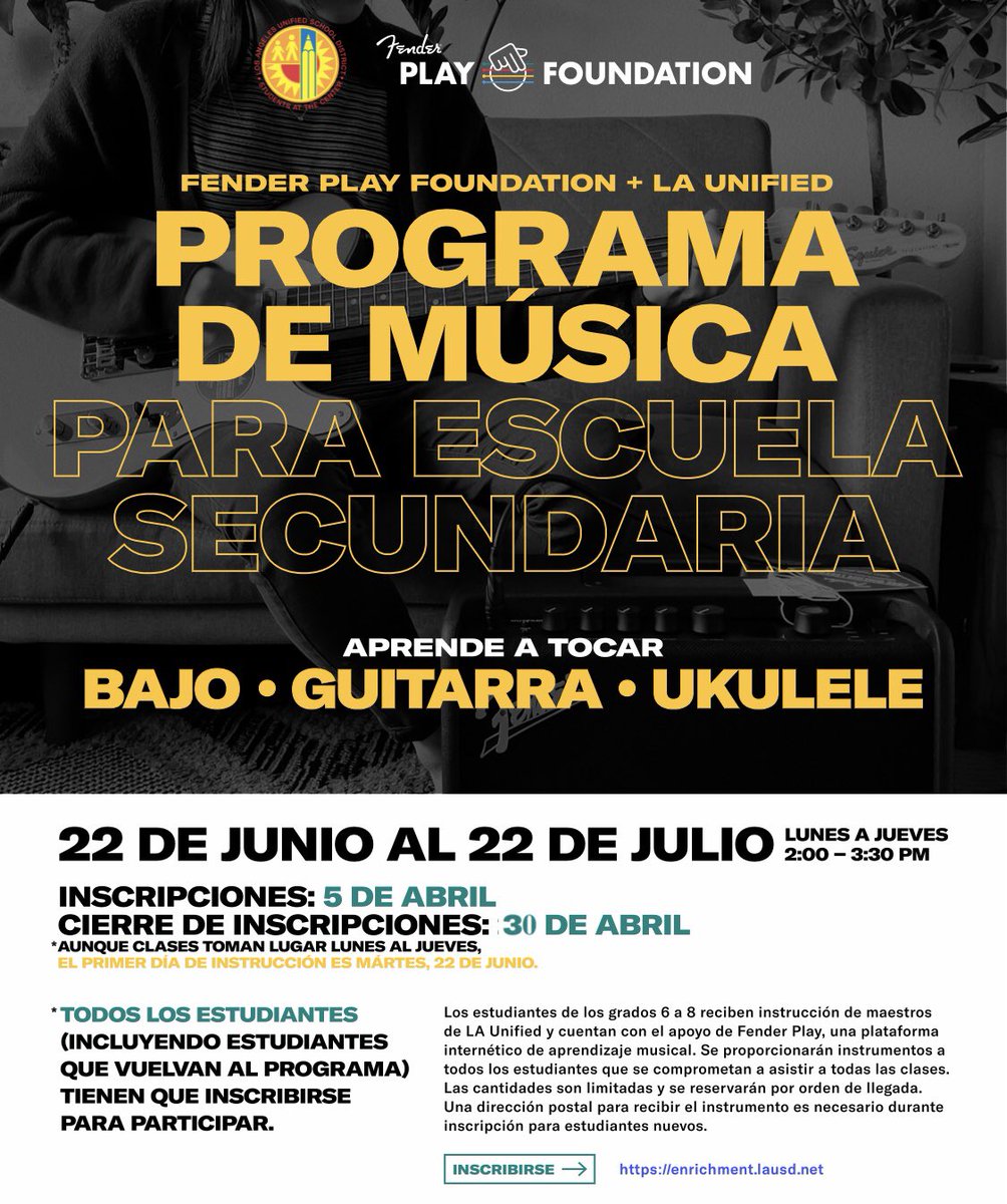 vistamiddle's tweet photo. ๐๐พMiddle School Music Program opportunity! ๐ต๐ธ๐ถ๐ป๐ผ๐ชApply this week - Apps due April 30 ๐ Go to https://t.co/6dozxRSPD7 #VistaRocks #SchoolOfRock @Fender @mspdamonte @VistaMagnets @PanoramaCOS @LDNESchools @Kelly4LASchools https://t.co/XvTU9kcG7f
