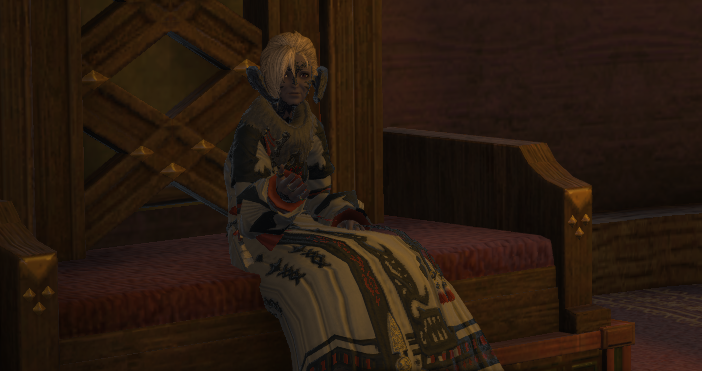FFXIVXD's tweet photo. The khatun of the Mol, Temulun, is never without her Shawl of the Whispers. Although it's white to represent purity, it also is due to the fact that seers are forbidden from taking life. Thus their garments must be free of blood. https://t.co/BKtsq4V5hk