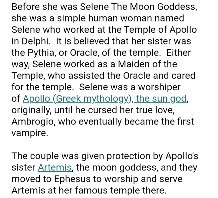 1. 𝗦𝗲𝗹𝗲𝗻𝗲 𝗮𝗻𝗱 𝗔𝗺𝗯𝗿𝗼𝗴𝗶𝗼Selene and Ambrogio are the responsables from the creation of vampires in greek mythology. Ambrogio's destiny made him become a vampire by drinking Selene's blood, and he is in fact the first vampire in history.  http://www.gods-and-monsters.com 