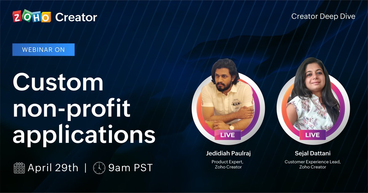 #CreatorDeepDive ⏳ Operating a nonprofit organization and giving back to the community is no simple feat. Join our live session with Zoho Creator experts, to learn how to optimize your efforts with a custom application. Register for the webinar 👉🏼  zurl.co/Zh3Z