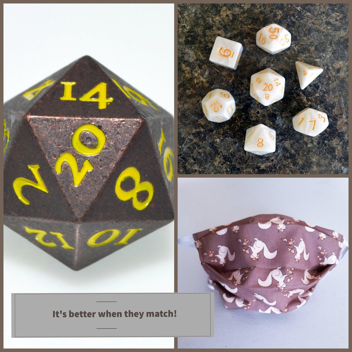 Plus3toCharisma's tweet photo. It's always better when your accessories match! #MaskMonday #dicedays #matchymatchy
.
.
@plus3tocharisma #charismaboost #dnd #ttrpg #rpg https://t.co/SADvYp6x7M