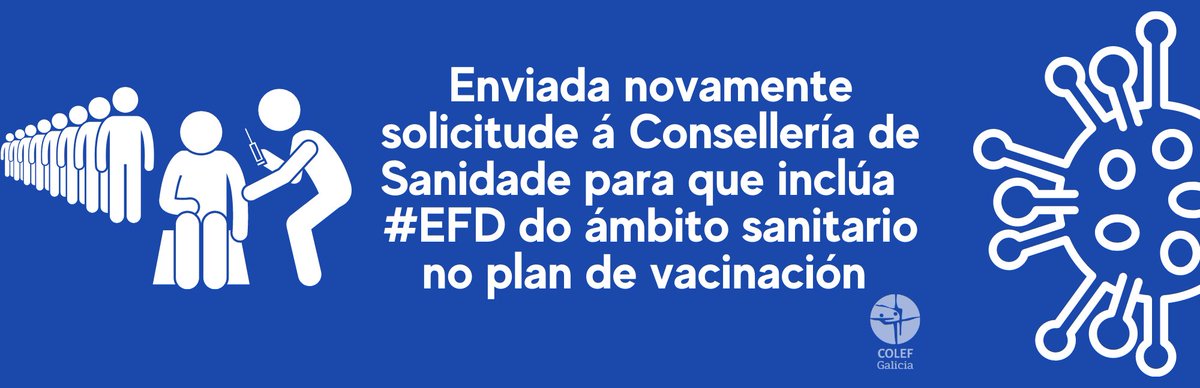 Volvemos a insistir na petición á Consellería de Sanidade que inclúa de xeito preferente aos profesionais #EFD que traballen no ámbito sanitario no Plan Galego de Vacinación.
#Vacina #Seguridadeprofesional #Seguridadecidadanía