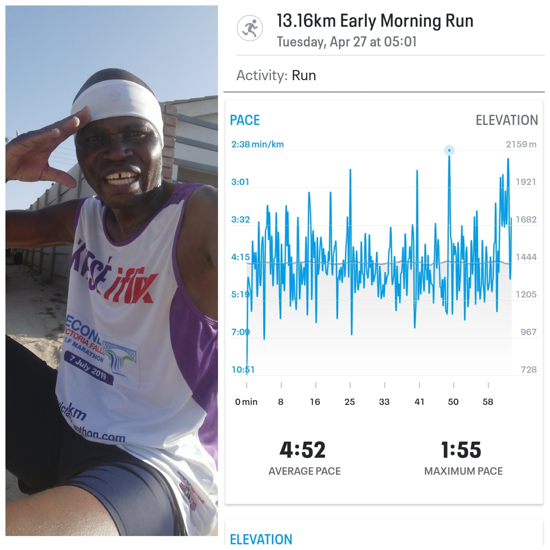 Trymore Muhlanga 13 16km Relaxed Pace Early Morning Run 1 04 05 Average Pace 04 52 Km 12 3km H Maximum Pace 1 55 Km Or 31 4 Km H Runningwithtumisole Runningwithlulubel Fetchyourbody21 Fitness Wellness