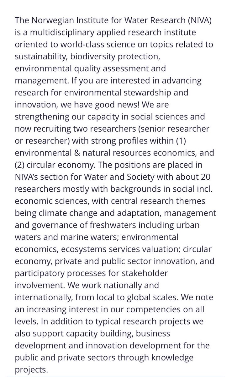 We are recruiting! Researchers in environmental and circular economy wanted. Deadline: May 16th. 201703.webcruiter.no/Main/Recruit/P…