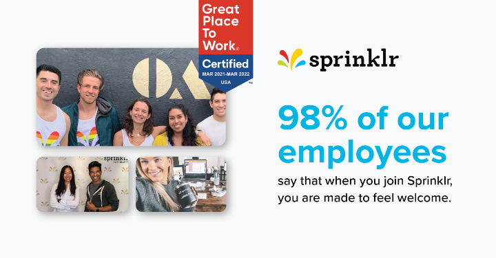 Tracy_spj's tweet photo. Big news 🎉  @Sprinklr has been certified as a Great Place to Work by @GPTW_US! Check out what makes our company unique: https://t.co/wJHo7zU8c3 #GPTWcertified https://t.co/B4Nq5qOwhy