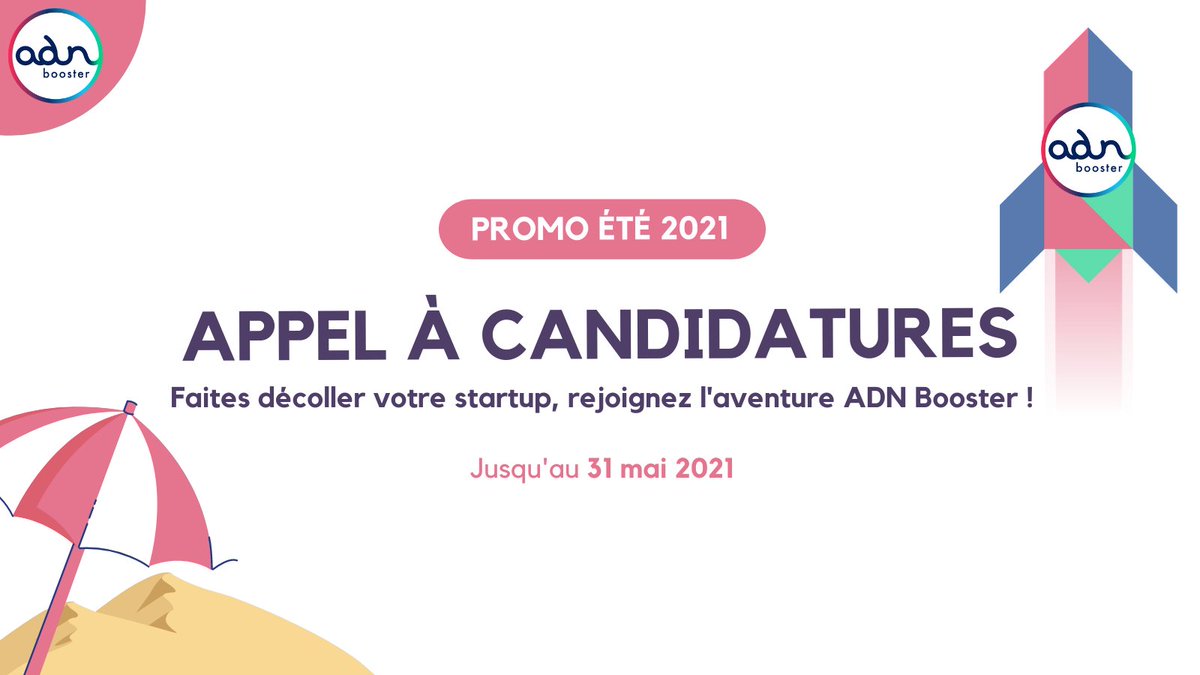 OYÉ OYÉ ! Notre appel à candidatures pour la #promoÉte2021 ☀ est OUVERT ! 
Rejoignez l'aventure <a href="/adn_booster/">ADN Booster</a> en intégrant notre programme d'accélération de 6 mois et faites décoller votre startup !🚀

Pour candidater c'est juste ici👉lnkd.in/dWGsjWD