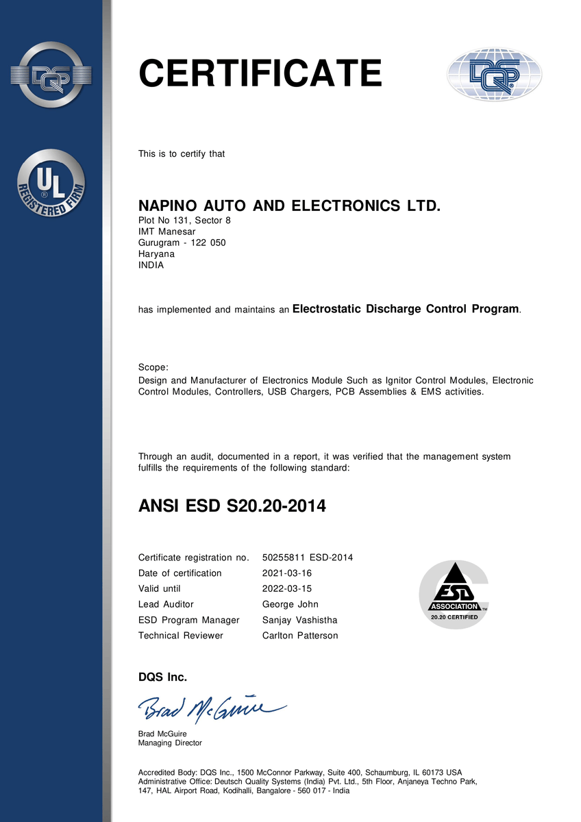 NapinoGroup's tweet photo. . @NapinoGroup feels proud and humbled to earn the #ESDcertification (ESD S20.20-2014) for Maintaining Electronic Discharge Control Program.
Always moving upwards and onwards.
#ESDCertification #ESD #EMS #IamNapino #EMS #ElectronicManufacturing #ODM #MakeInIndia https://t.co/GTwkyK693T
