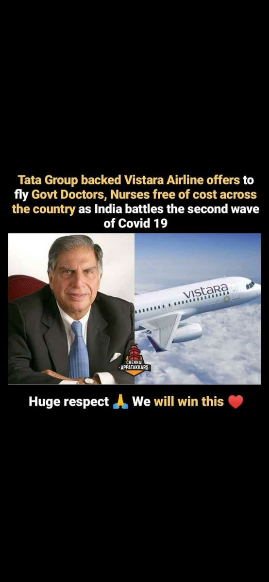 @RNTata2000 sir, huge respect ❤ you set an example for our generation. You stand tall in our hearts❤ Long live sir 🙏🏻
#tatacares 
#Tatagroup 
#RatanTata 
#Vistara 
#COVID19India 
#CovidIndia 
#COVIDEmergency2021