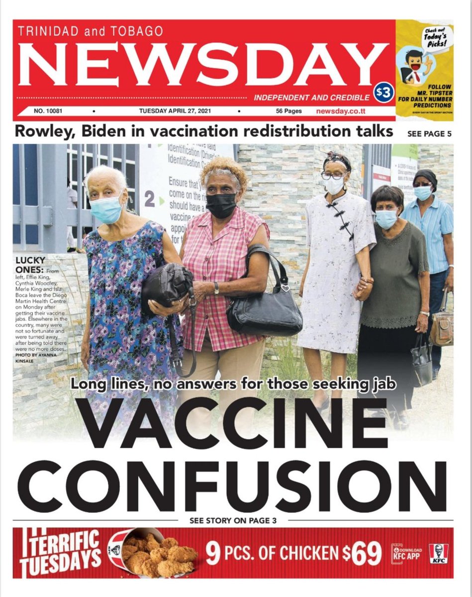 GayelleTV's tweet photo. Good morning neighbours, on the front pages today, Tuesday 27th April, 2021 in Trinidad and Tobago. #headlines #TuesdayNews #DailyNews #weekdaynews #TrinidadandTobago #NewspaperHeadlines https://t.co/JpTe2W3l1Z