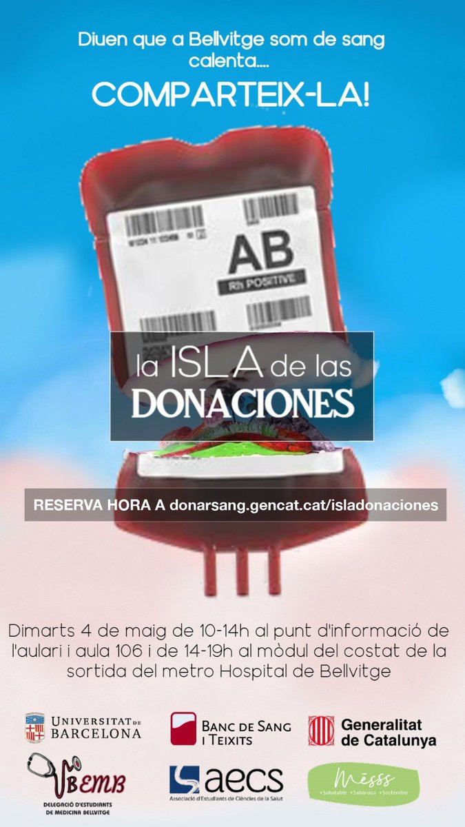 💉 Campanya per <a href="/donarsang/">Banc de Sang</a> al <a href="/CampusBellvitge/">Campus Bellvitge UB</a> el proper dimarts 4 de maig.

🩸 Punt d’informació- Aulari Vell i aula 106: de 10.00 a 14.00 h
🩸 Banc de Sang de Bellvitge: de 14.00 a 19.00 h.

ℹ️ Informació i reserva d'hora a 👇🏽
🔗 donarsang.gencat.cat/ca/illa-donaci…