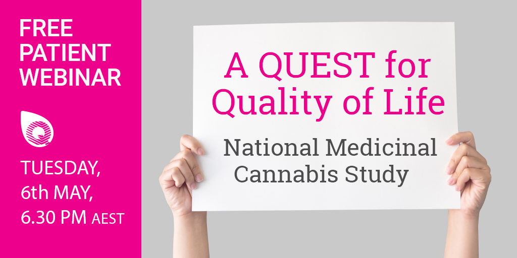 QUESTinitiativ's tweet image. QUEST Initiative Australian Webinar, May 6th
A study investigating the QOL and health economic impact of #medicinalcannabis on patients with #chronicdisease. Join us to discuss key questions about the study &amp;amp; how participants can get involved!  
Register: zcu.io/Kixv