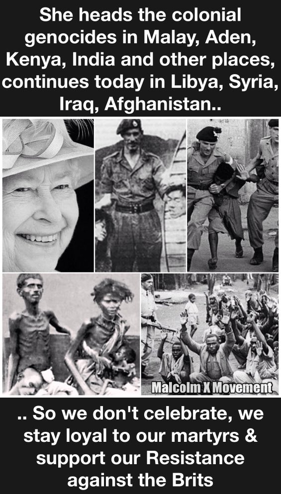 Why we don’t celebrate the Queen. #colonialGenocide #CrimesofBritain. @crimesofbrits