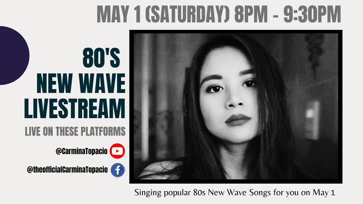 carminatopacio's tweet photo. Will be singing 80's new wave songs for you!! (MAY 1, 8PM). I'll Don't forget to set your reminders here or turn on notifications on my page to know when I go live
https://t.co/fQmG6jCHmc https://t.co/x3TDpFKjxe