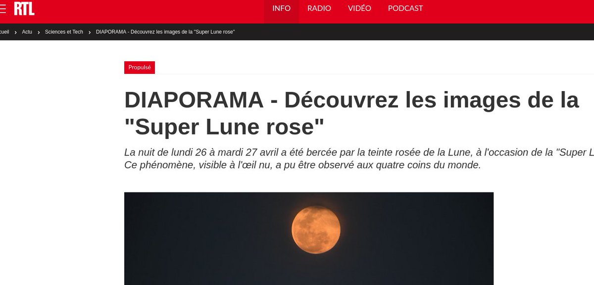 J'ai suivi les conseils de  @LesageNelly, qui a fait un excellent article sur le sujet ( https://www.numerama.com/sciences/706797-la-super-lune-rose-nest-ni-super-ni-rose.html), et cherché "Lune Rose" sur google... et là quasiment tous les journaux en parlent! Super.. la lune va être rose  #EnfinUneNouvelleSympaEnTempsdDePandémie