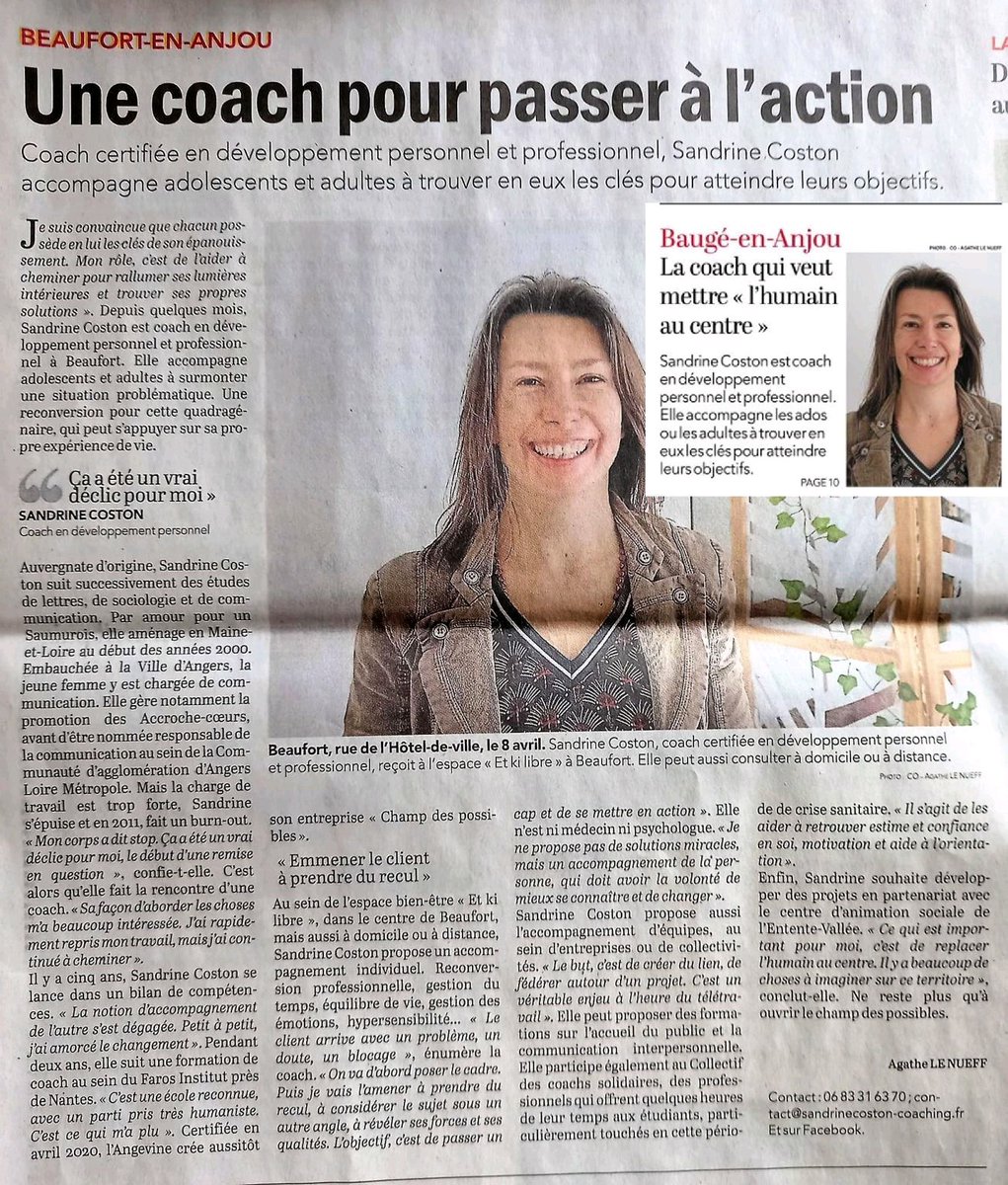 c_100drine's tweet photo. Merci Agathe Le Nueff du @courrierouest pour ce bel article 😊
#coaching #accompagnement #formation #BeaufortEnAnjou #BaugeEnAnjou #Saumur #Angers https://t.co/hhuGd6SPe3