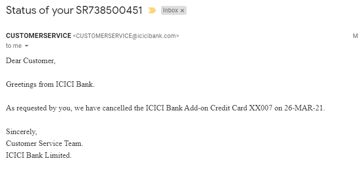 AnandMSinha's tweet photo. In April I am charged with a Fees of CC. I don't have any CC from @ICICIBank . Net banking or mobile app shows no CC. 
@ICICIBank_Care : Replied I have credit card assigned to me hence the charge.

@RBI : Do we have a complaint portal? 

Cancelled CC in March mail below: https://t.co/3dBXtBaFGG