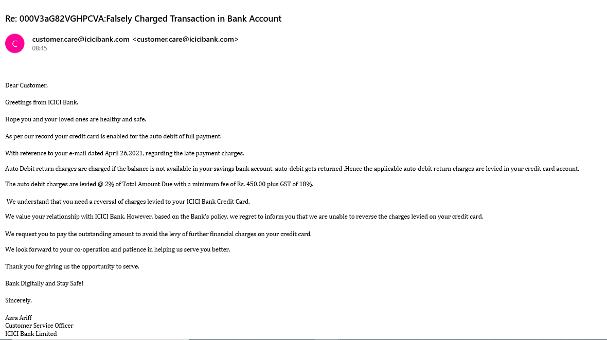 AnandMSinha's tweet photo. @ICICIBank_Care @ICICIBank @RBI  : Please find the response. 
"Auto debit was also directly issued on a New Card incase no one notices this can be slipped in". https://t.co/9zkKuAKgch