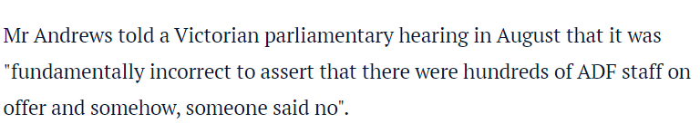 This is a perfect example of the vicious journalism that Victoria and  @DanielAndrewsMP endured last year. This quote is in reference to SECURITY only, not ADF support in general, which clearly Victoria accepted as the ADF has been here the whole time. Just not for security.