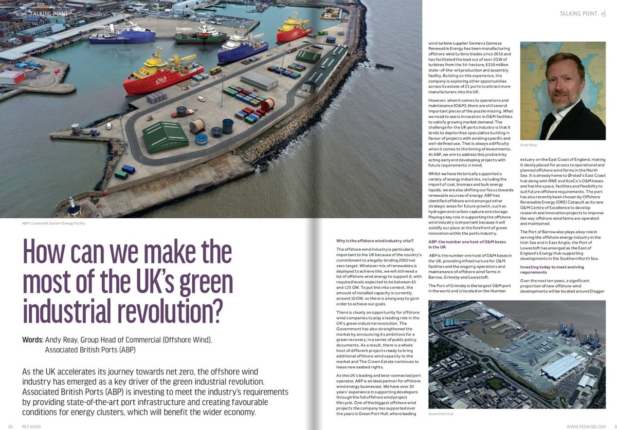 Find out how we make the most of the UK's #green industrial revolution by reading our Head of Commercial (Offshore Wind) Andy Reay's article in PES Wind magazine (pages 80-83). online.pubhtml5.com/laed/fdij/ 
#sustainability #renewableenergy #offshorewind #KeepingBritainTrading