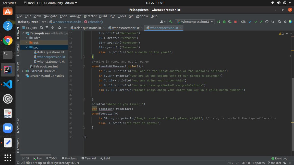 AkalErupe's tweet image. Created a Kotlin program that mimics a calendar and tells one what semester they are in based on the month number they input. 
#100daysofcode #codeHive2021 #WomenInSTEM 
#CodeNewbie #womenintech