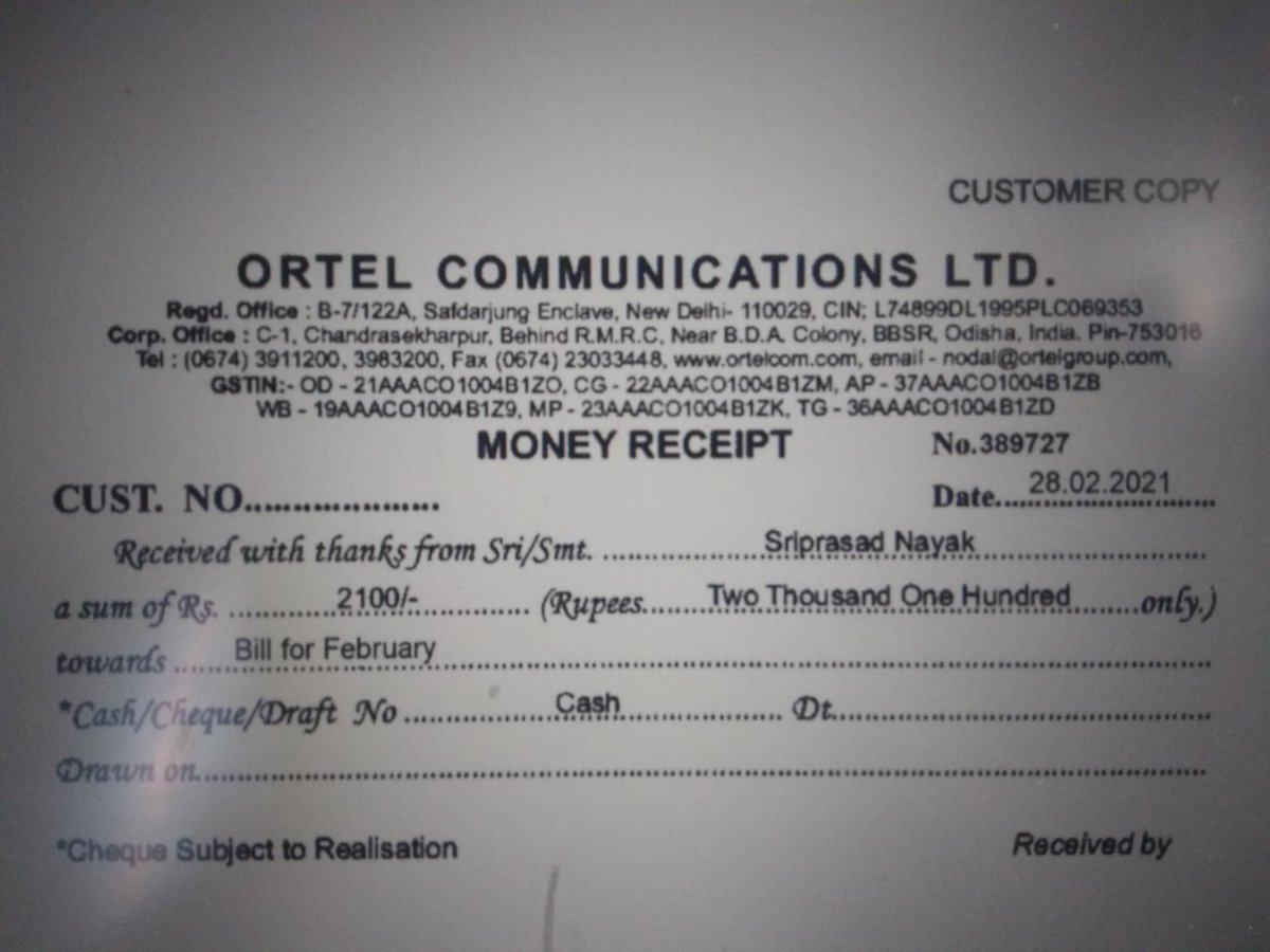 abhijit_mk's tweet photo. @OrtelComm @bubloom sir, received these from our 2 team members for reimbursements from office. Please help validate if these are issued from valid source and valid money receipts for which you have received stated amounts? There is no customer number mentioned on receipts.Thanks https://t.co/iUdQG0Tft2